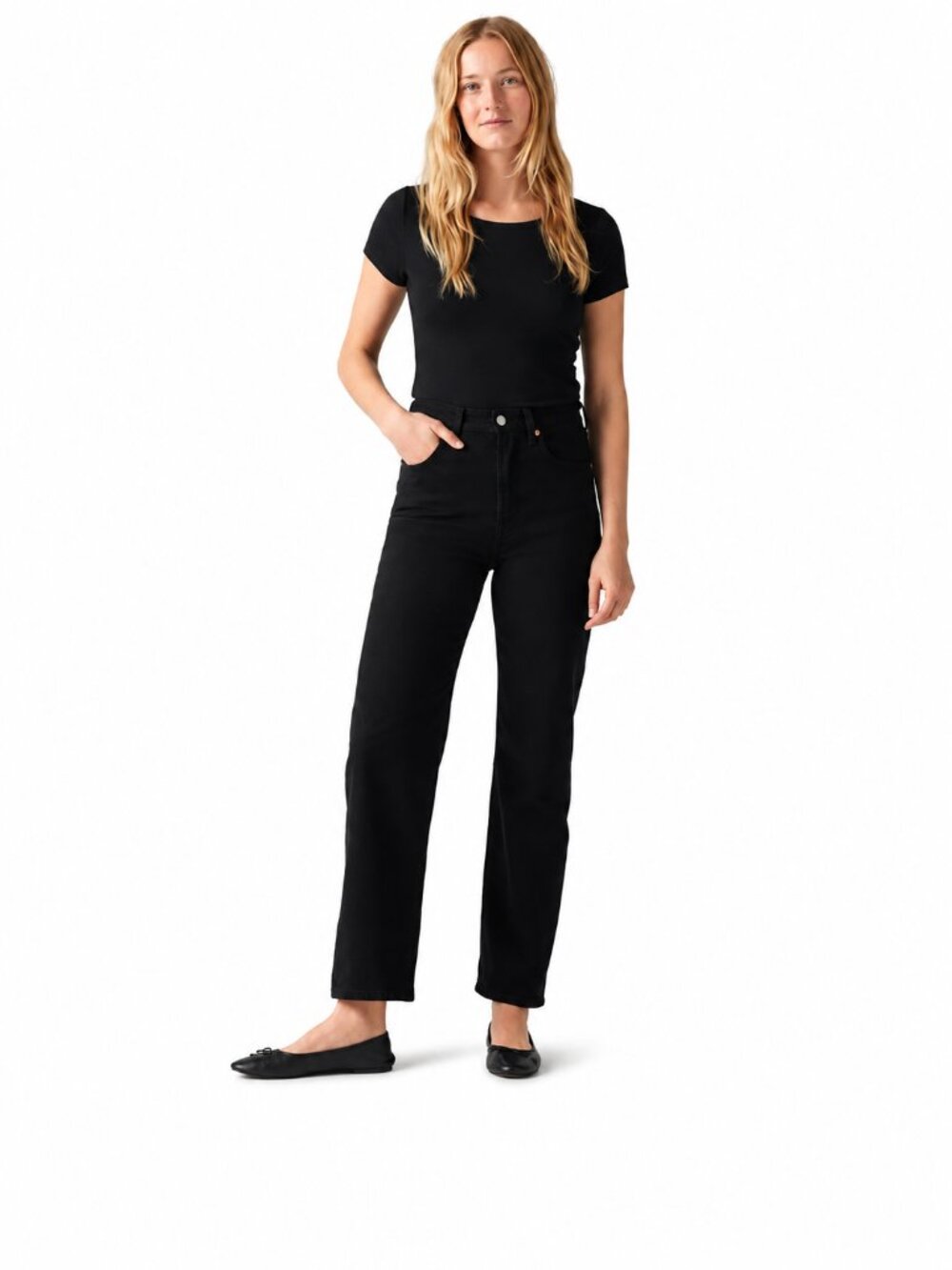 Levi's Women's Ribcage Straight Ankle Jeans Black Sprout High Rise Denim